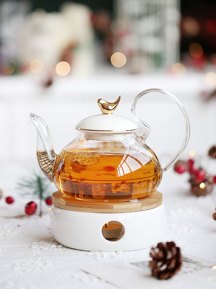 Heat-Resistant Glass Teapot with Candle Burner