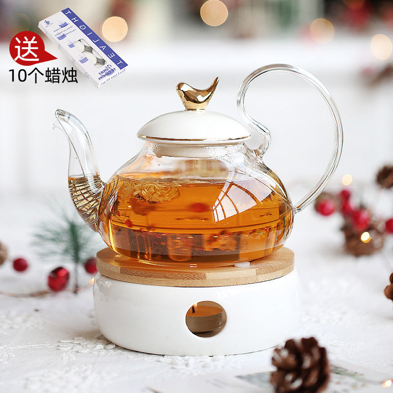 Heat-Resistant Glass Teapot with Candle Burner