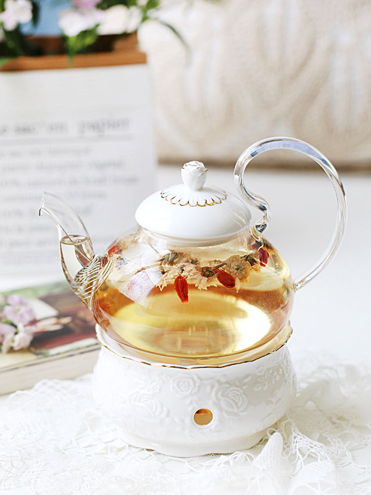 Heat-Resistant Glass Teapot with Candle Burner