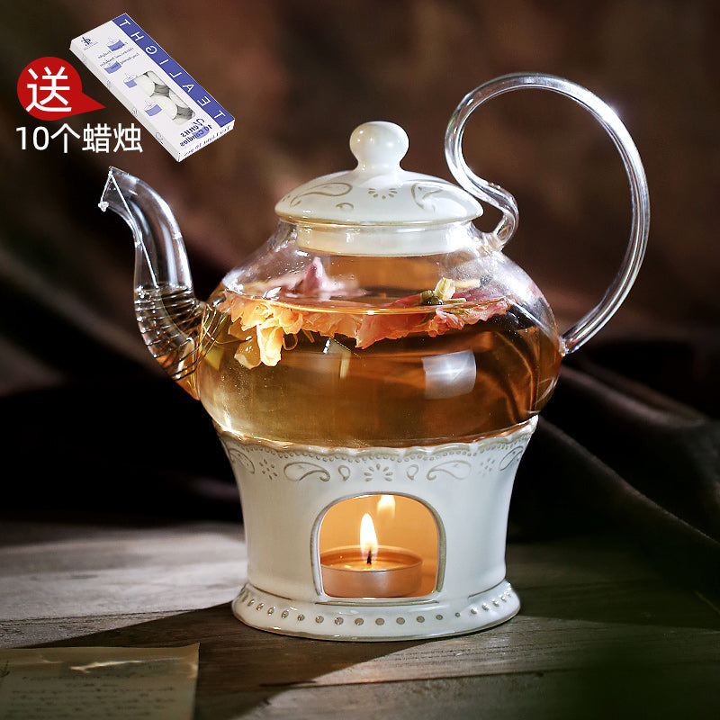 Heat-Resistant Glass Teapot with Candle Burner