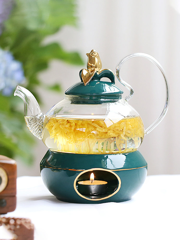 Heat-Resistant Glass Teapot with Candle Burner