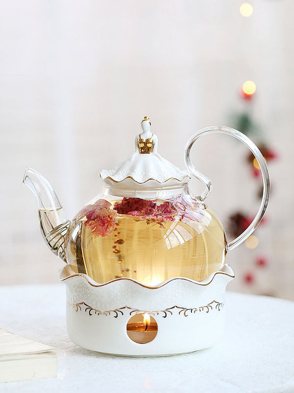 Heat-Resistant Glass Teapot with Candle Burner